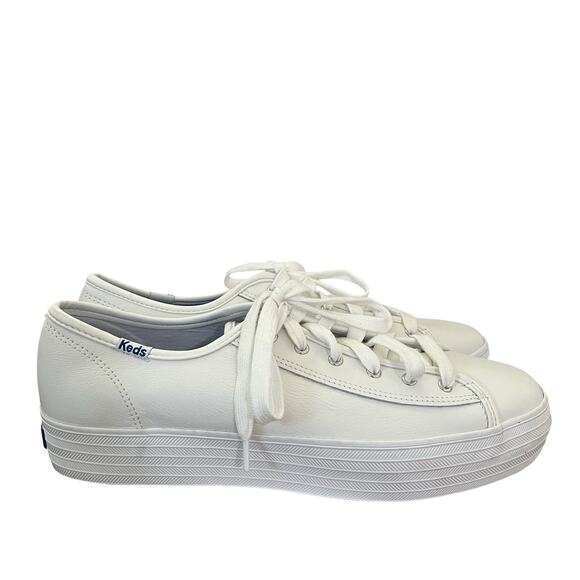 Keds Womens Leather Lace Up Platform Sneakers Size 10 White Low Top Classic - Picture 1 of 10